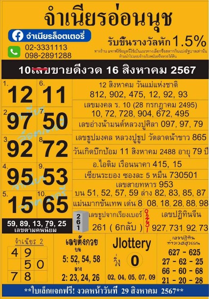 สรุปเลขเด็ดแม่จำเนียรอ่อนนุช